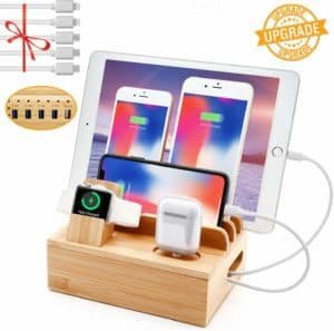 Bamboo-Charger-Station-for-Multiple-Devices-Sendowtek-6-in-1-USB-Charging-Station